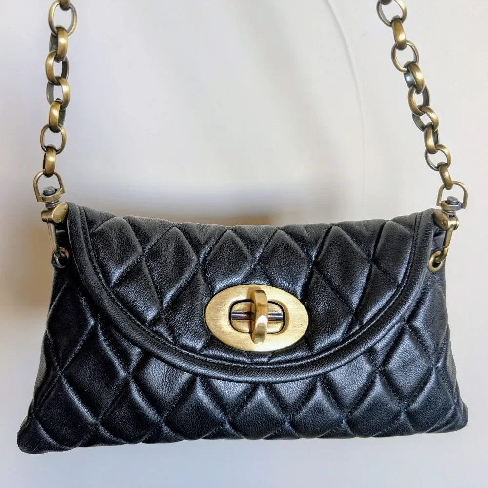 Carla Mancini Black Quilted Leather Demi Bag /Clutch🖤